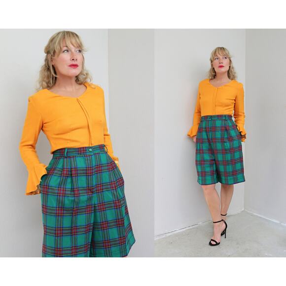 1990's Vintage Talbots Fall Wool Plaid Shorts ~ Women's LG XL 32" 33" Waist 90's - Picture 1 of 11